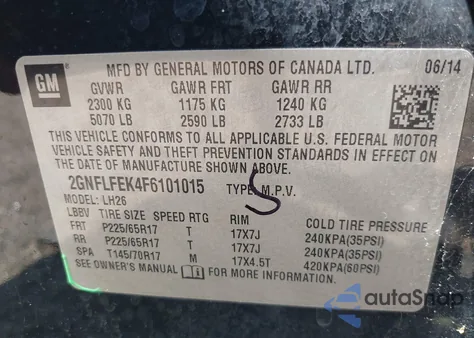 2015 Chevrolet Equinox 1Lt from USA, damaged, VIN 2GNFLFEK4F6101015